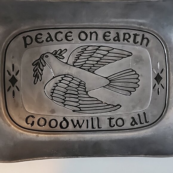 Vintage Pewter Bread Tray Dove Wilton Armetale Peace on Earth Goodwill to All - Picture 9 of 15